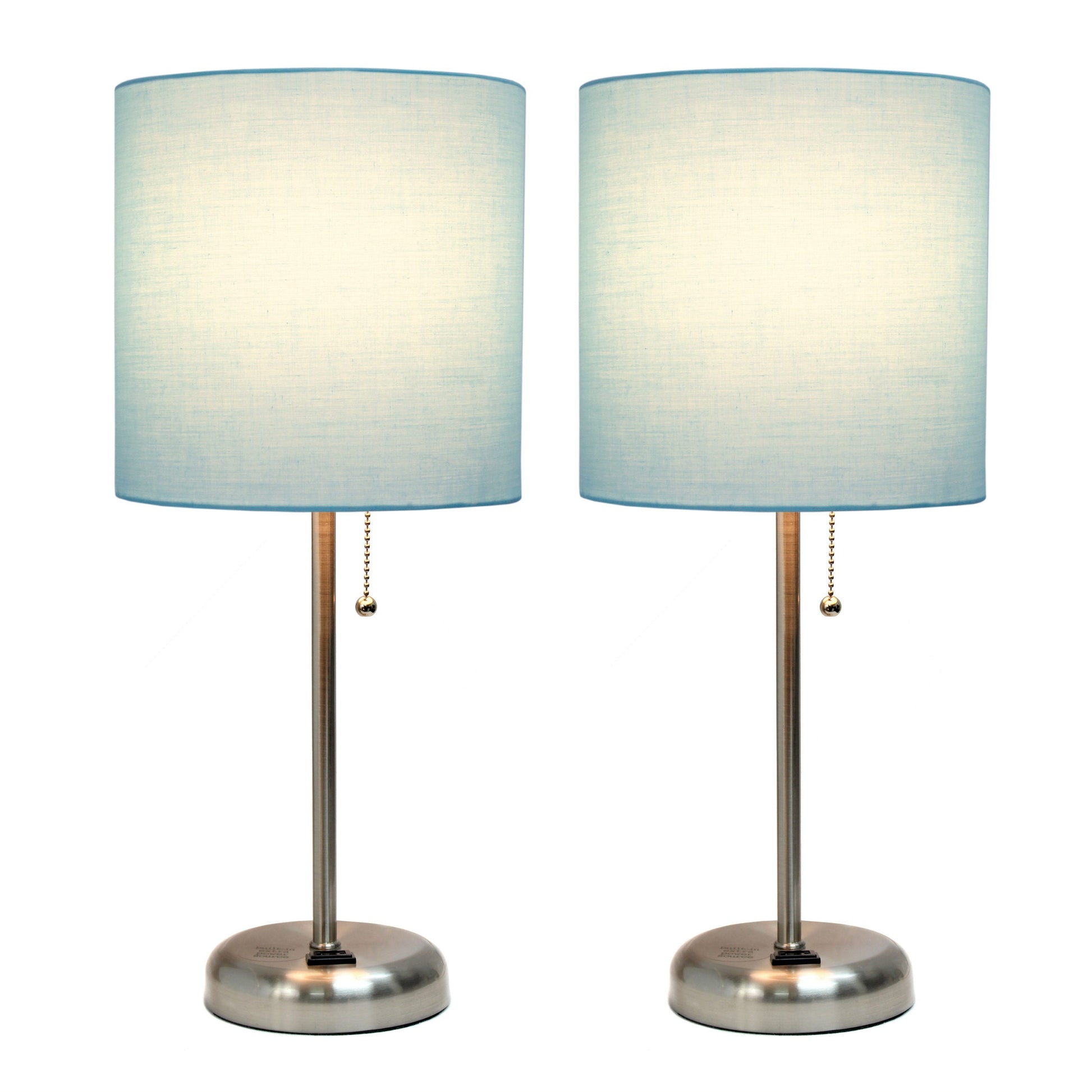 All The Rages LimeLights 2-Piece Aqua Fabric Shade Brushed Steel Lamp With Charging Outlet