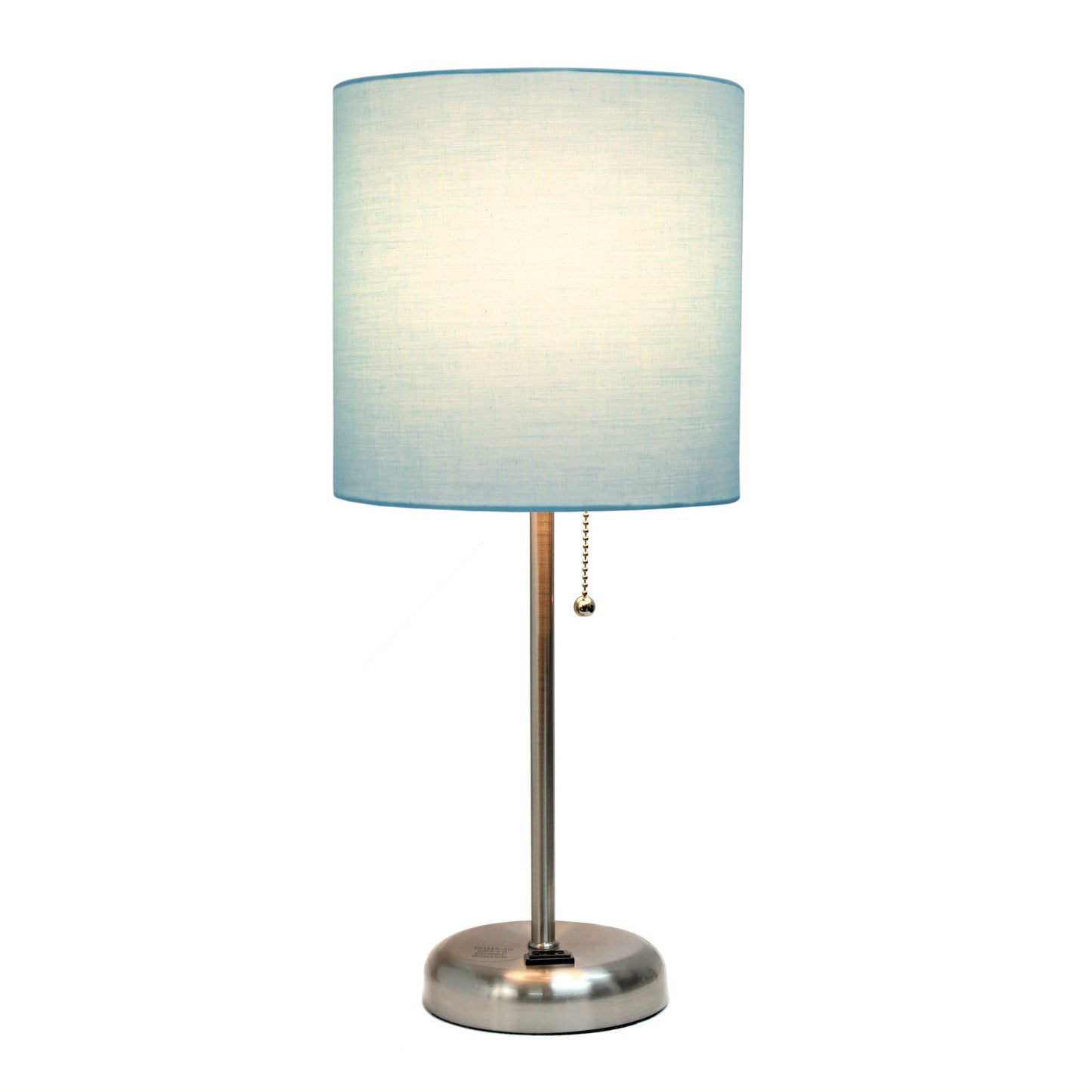 All The Rages LimeLights 2-Piece Aqua Fabric Shade Brushed Steel Lamp With Charging Outlet