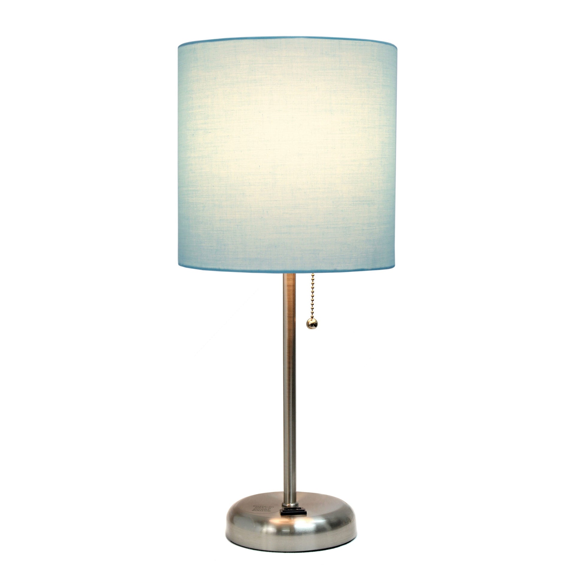 All The Rages LimeLights 2-Piece Aqua Fabric Shade Brushed Steel Lamp With Charging Outlet