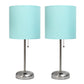 All The Rages LimeLights 2-Piece Aqua Fabric Shade Brushed Steel Lamp With Charging Outlet