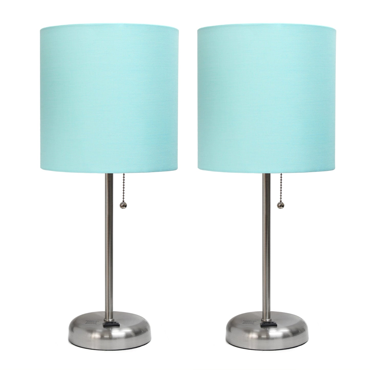 All The Rages LimeLights 2-Piece Aqua Fabric Shade Brushed Steel Lamp With Charging Outlet