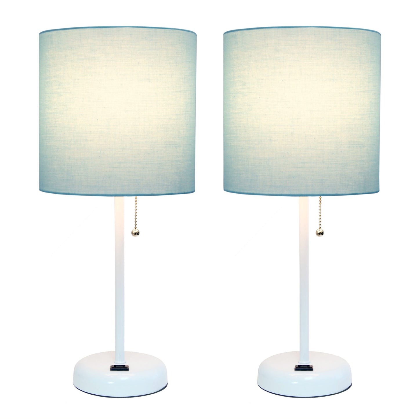 All The Rages LimeLights 2-Piece Aqua Fabric Shade White Lamp With Charging Outlet