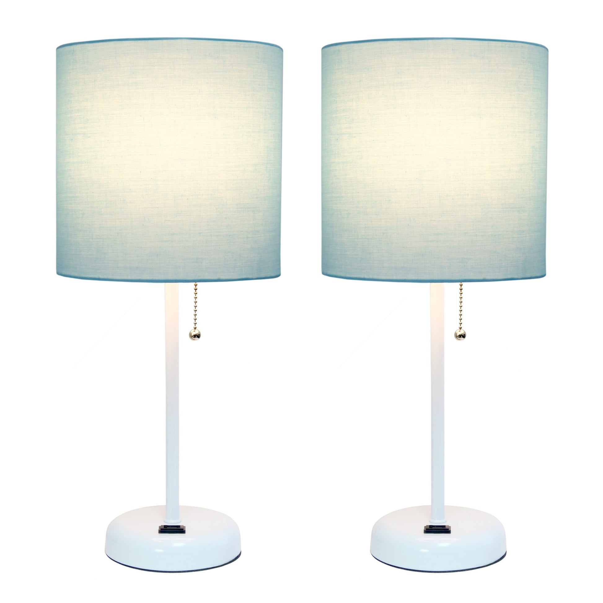 All The Rages LimeLights 2-Piece Aqua Fabric Shade White Lamp With Charging Outlet