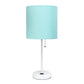 All The Rages LimeLights 2-Piece Aqua Fabric Shade White Lamp With Charging Outlet