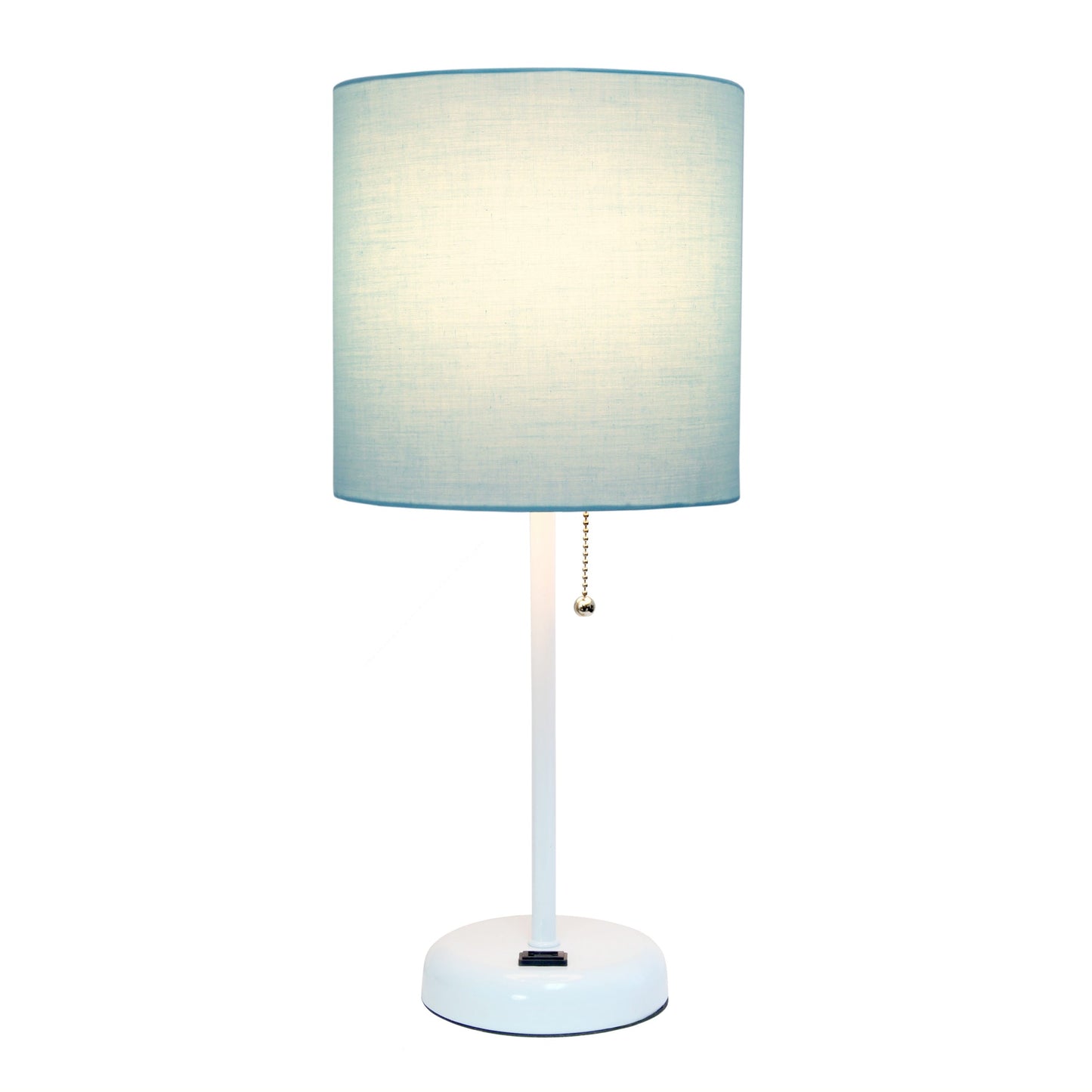 All The Rages LimeLights 2-Piece Aqua Fabric Shade White Lamp With Charging Outlet