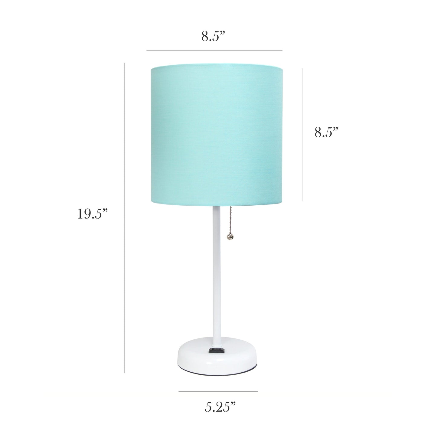 All The Rages LimeLights 2-Piece Aqua Fabric Shade White Lamp With Charging Outlet