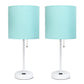 All The Rages LimeLights 2-Piece Aqua Fabric Shade White Lamp With Charging Outlet