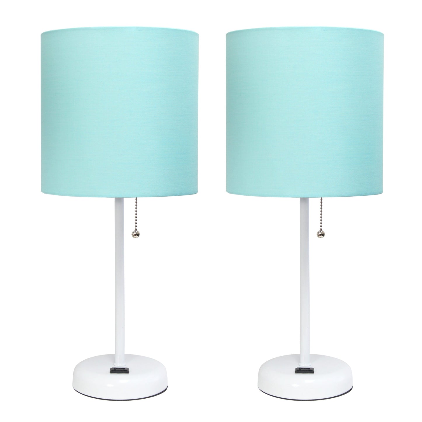 All The Rages LimeLights 2-Piece Aqua Fabric Shade White Lamp With Charging Outlet