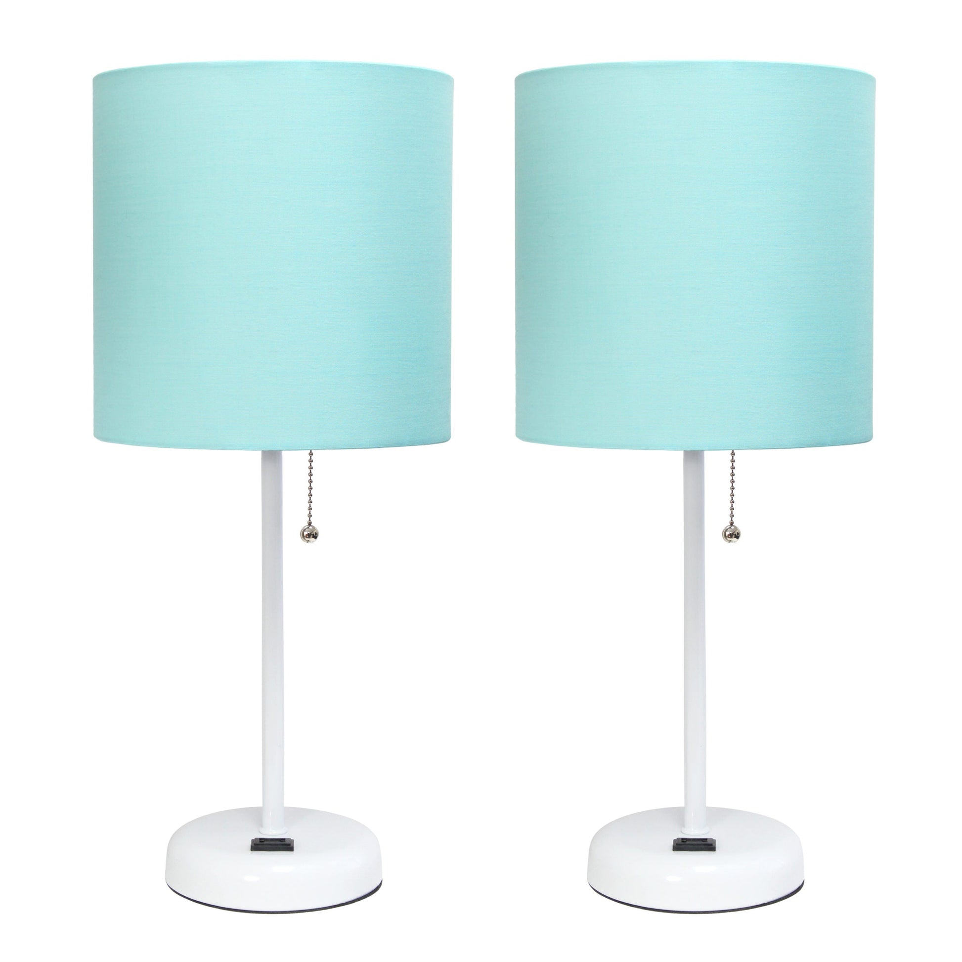 All The Rages LimeLights 2-Piece Aqua Fabric Shade White Lamp With Charging Outlet