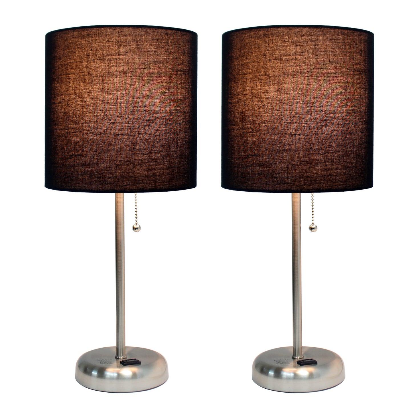 All The Rages LimeLights 2-Piece Black Fabric Shade Brushed Steel Lamp With Charging Outlet