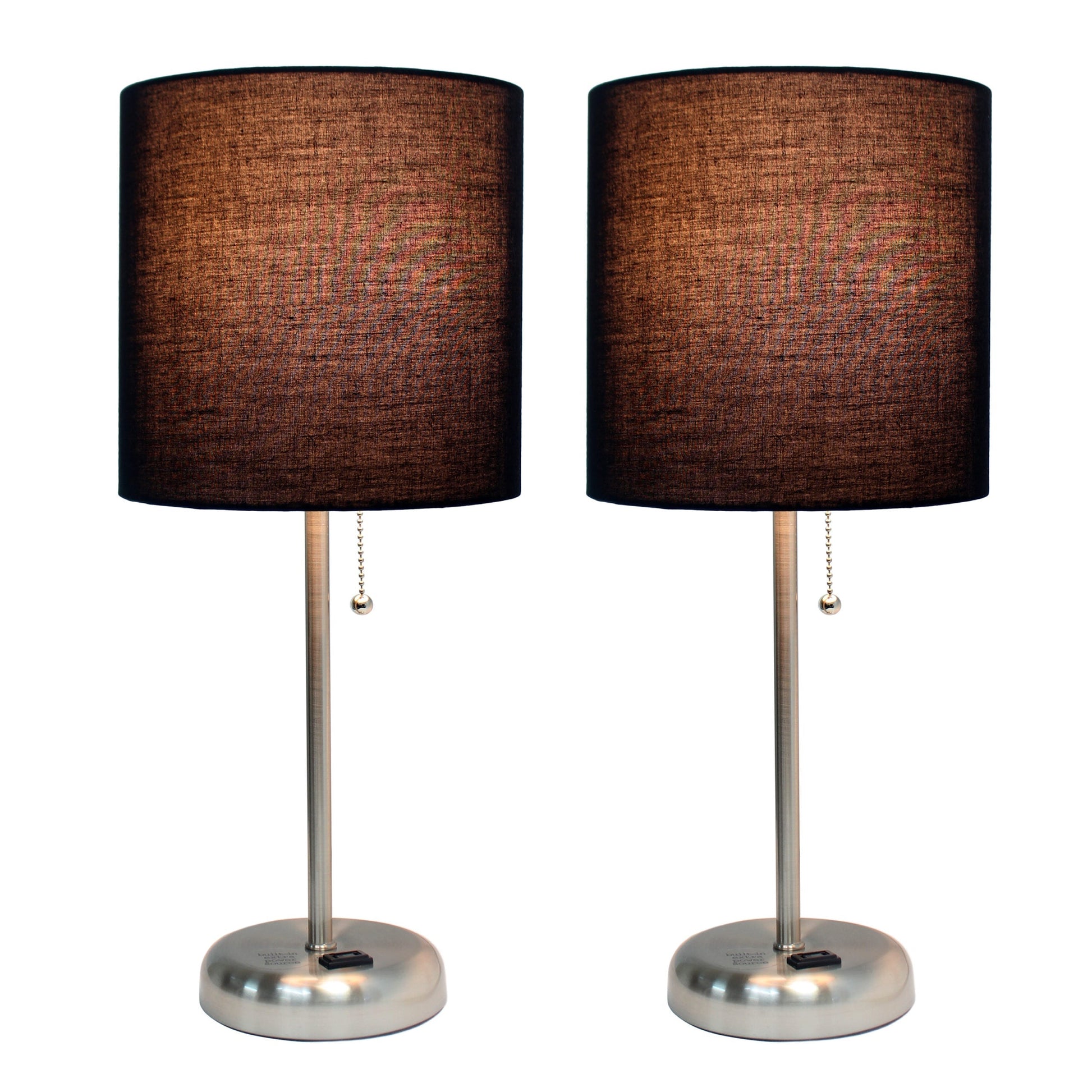 All The Rages LimeLights 2-Piece Black Fabric Shade Brushed Steel Lamp With Charging Outlet