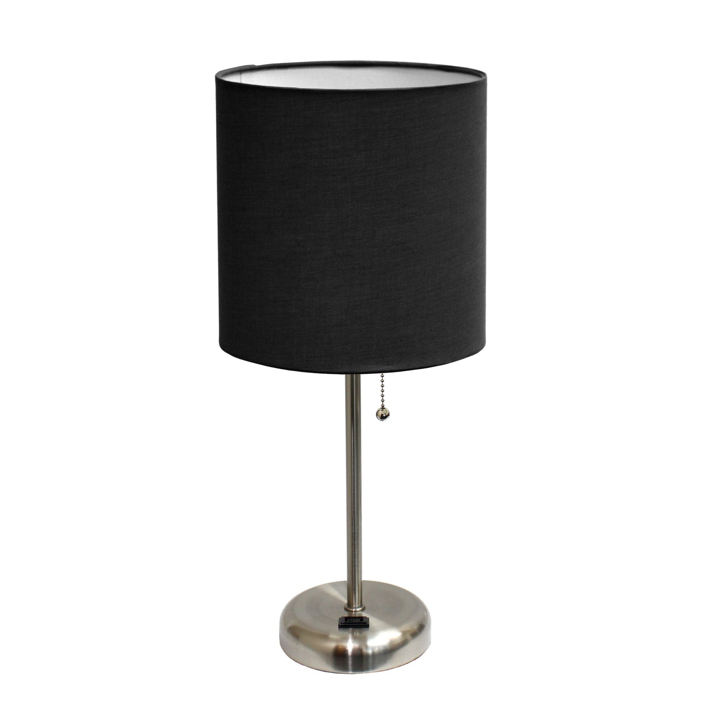 All The Rages LimeLights 2-Piece Black Fabric Shade Brushed Steel Lamp With Charging Outlet