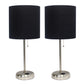 All The Rages LimeLights 2-Piece Black Fabric Shade Brushed Steel Lamp With Charging Outlet