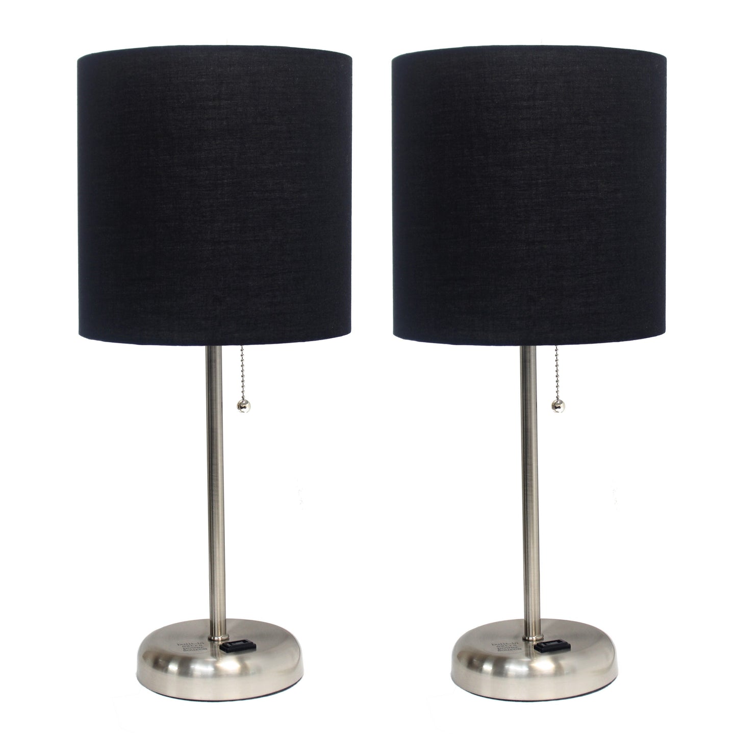 All The Rages LimeLights 2-Piece Black Fabric Shade Brushed Steel Lamp With Charging Outlet