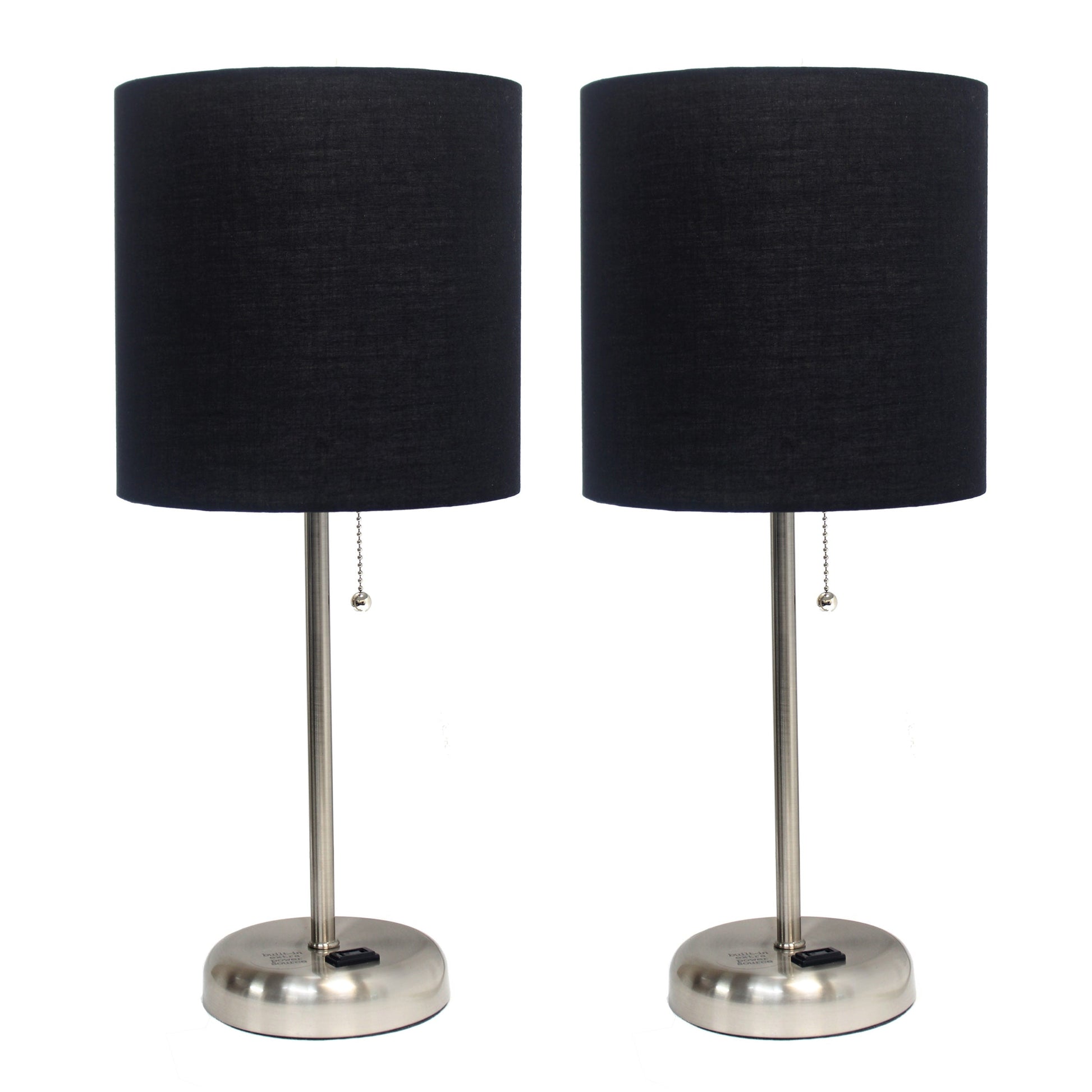 All The Rages LimeLights 2-Piece Black Fabric Shade Brushed Steel Lamp With Charging Outlet