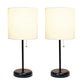 All The Rages LimeLights 2-Piece Black Stick Lamps With USB Charging Port & White Fabric Shades