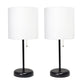 All The Rages LimeLights 2-Piece Black Stick Lamps With USB Charging Port & White Fabric Shades