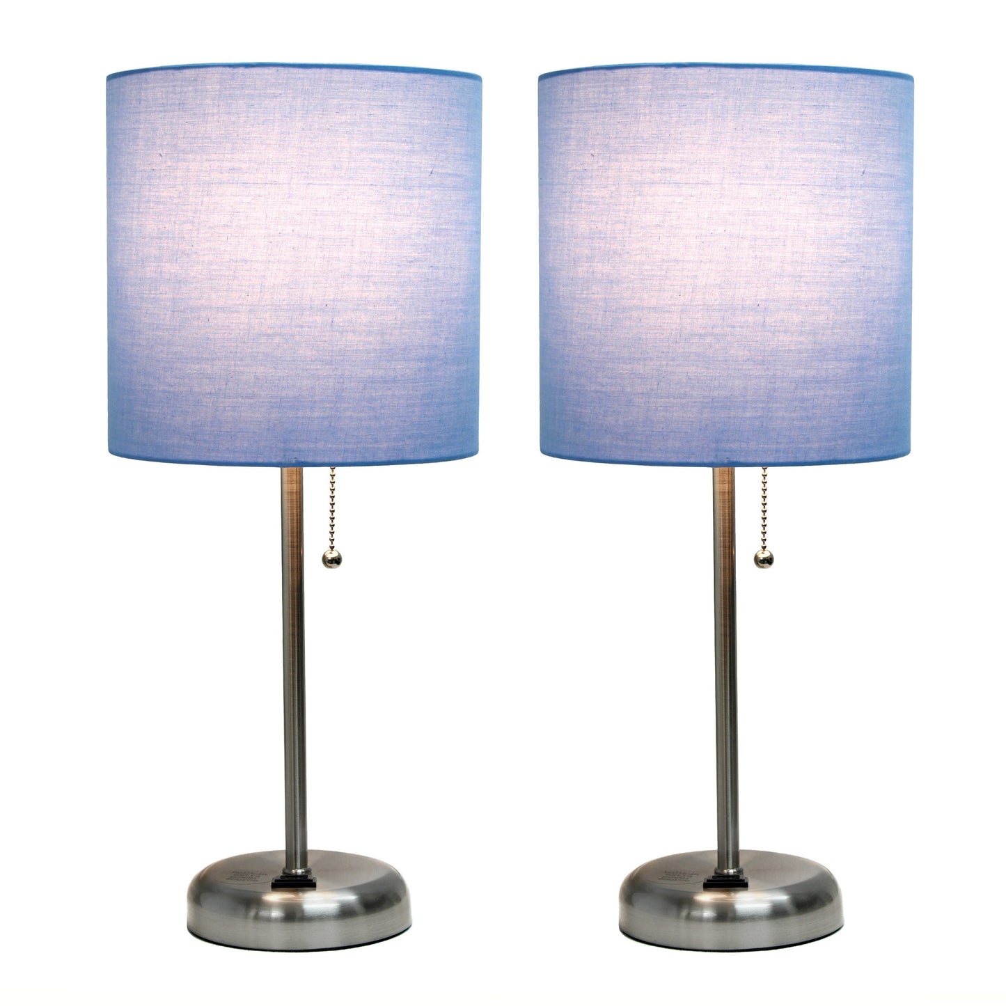 All The Rages LimeLights 2-Piece Blue Fabric Shade Brushed Nickel Lamp With Charging Outlet