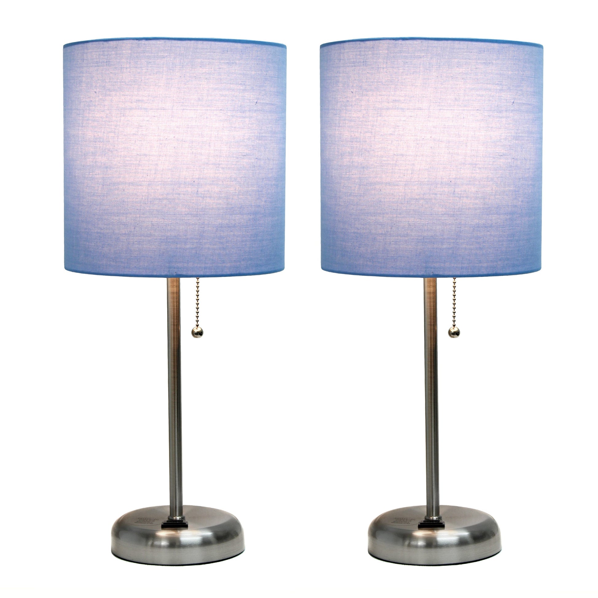 All The Rages LimeLights 2-Piece Blue Fabric Shade Brushed Nickel Lamp With Charging Outlet