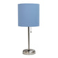 All The Rages LimeLights 2-Piece Blue Fabric Shade Brushed Nickel Lamp With Charging Outlet