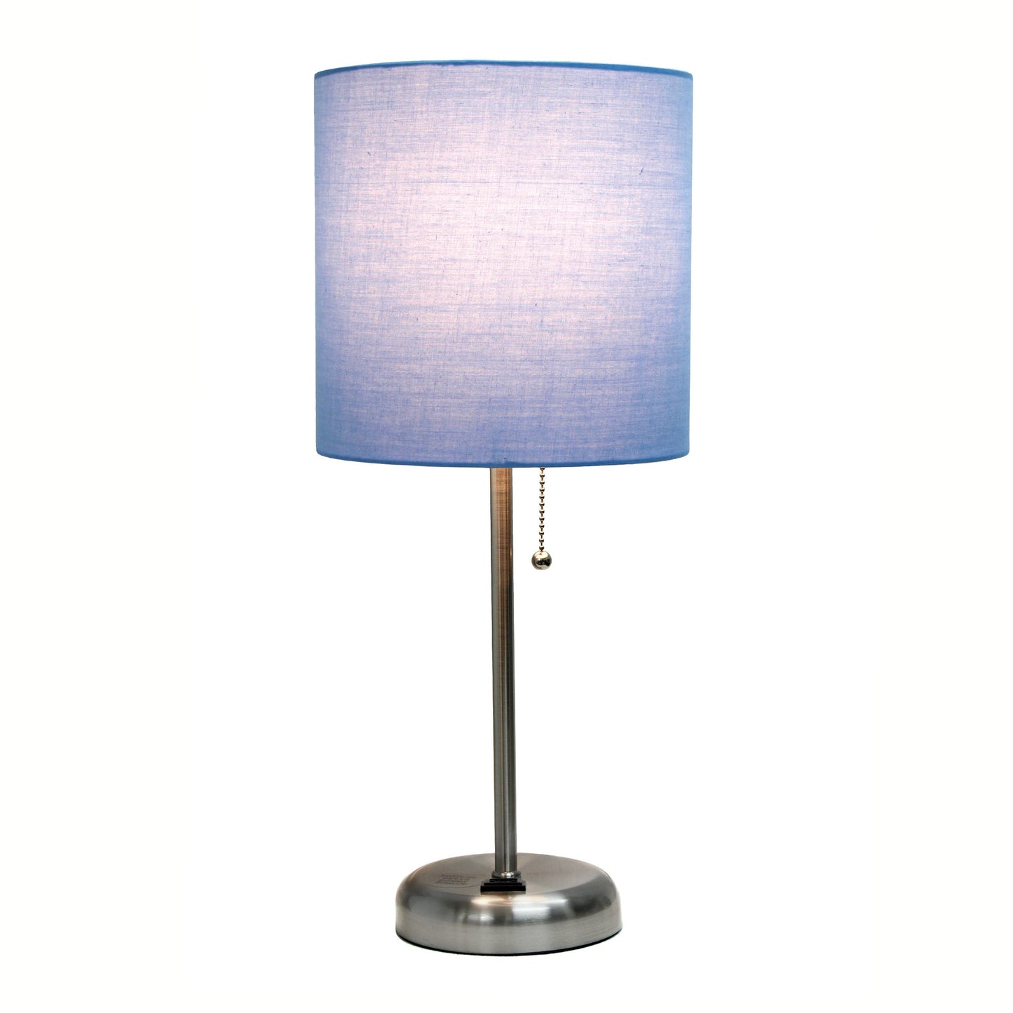 All The Rages LimeLights 2-Piece Blue Fabric Shade Brushed Nickel Lamp With Charging Outlet