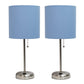 All The Rages LimeLights 2-Piece Blue Fabric Shade Brushed Nickel Lamp With Charging Outlet