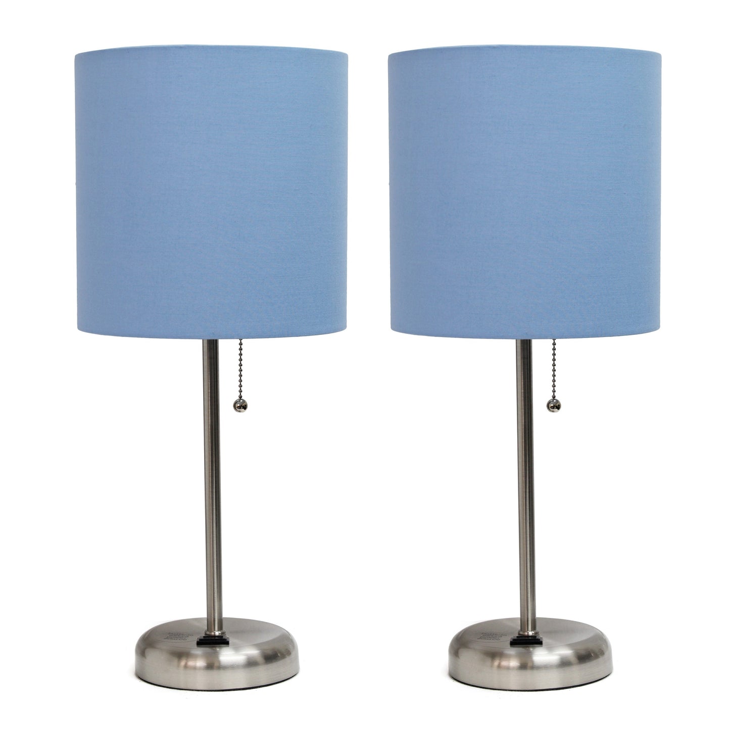 All The Rages LimeLights 2-Piece Blue Fabric Shade Brushed Nickel Lamp With Charging Outlet
