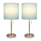 All The Rages LimeLights 2-Piece Brushed Steel Stick Lamps With USB Charging Port & Aqua Fabric Shades