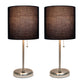 All The Rages LimeLights 2-Piece Brushed Steel Stick Lamps With USB Charging Port & Black Fabric Shades