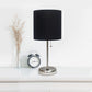 All The Rages LimeLights 2-Piece Brushed Steel Stick Lamps With USB Charging Port & Black Fabric Shades