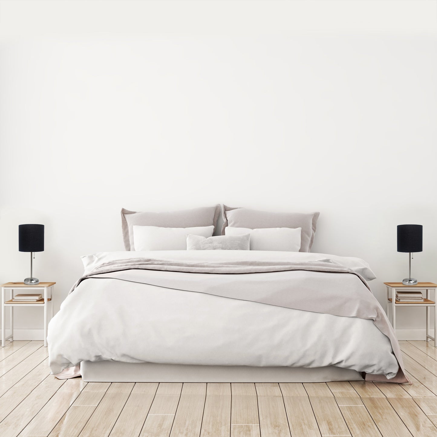 All The Rages LimeLights 2-Piece Brushed Steel Stick Lamps With USB Charging Port & Black Fabric Shades