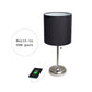 All The Rages LimeLights 2-Piece Brushed Steel Stick Lamps With USB Charging Port & Black Fabric Shades