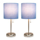 All The Rages LimeLights 2-Piece Brushed Steel Stick Lamps With USB Charging Port & Blue Fabric Shades
