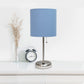 All The Rages LimeLights 2-Piece Brushed Steel Stick Lamps With USB Charging Port & Blue Fabric Shades