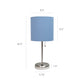 All The Rages LimeLights 2-Piece Brushed Steel Stick Lamps With USB Charging Port & Blue Fabric Shades