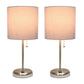 All The Rages LimeLights 2-Piece Brushed Steel Stick Lamps With USB Charging Port & Gray Fabric Shades