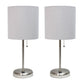 All The Rages LimeLights 2-Piece Brushed Steel Stick Lamps With USB Charging Port & Gray Fabric Shades