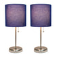 All The Rages LimeLights 2-Piece Brushed Steel Stick Lamps With USB Charging Port & Light Navy Fabric Shades