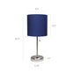 All The Rages LimeLights 2-Piece Brushed Steel Stick Lamps With USB Charging Port & Light Navy Fabric Shades