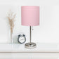 All The Rages LimeLights 2-Piece Brushed Steel Stick Lamps With USB Charging Port & Light Pink Fabric Shades