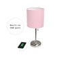All The Rages LimeLights 2-Piece Brushed Steel Stick Lamps With USB Charging Port & Light Pink Fabric Shades