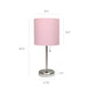 All The Rages LimeLights 2-Piece Brushed Steel Stick Lamps With USB Charging Port & Light Pink Fabric Shades