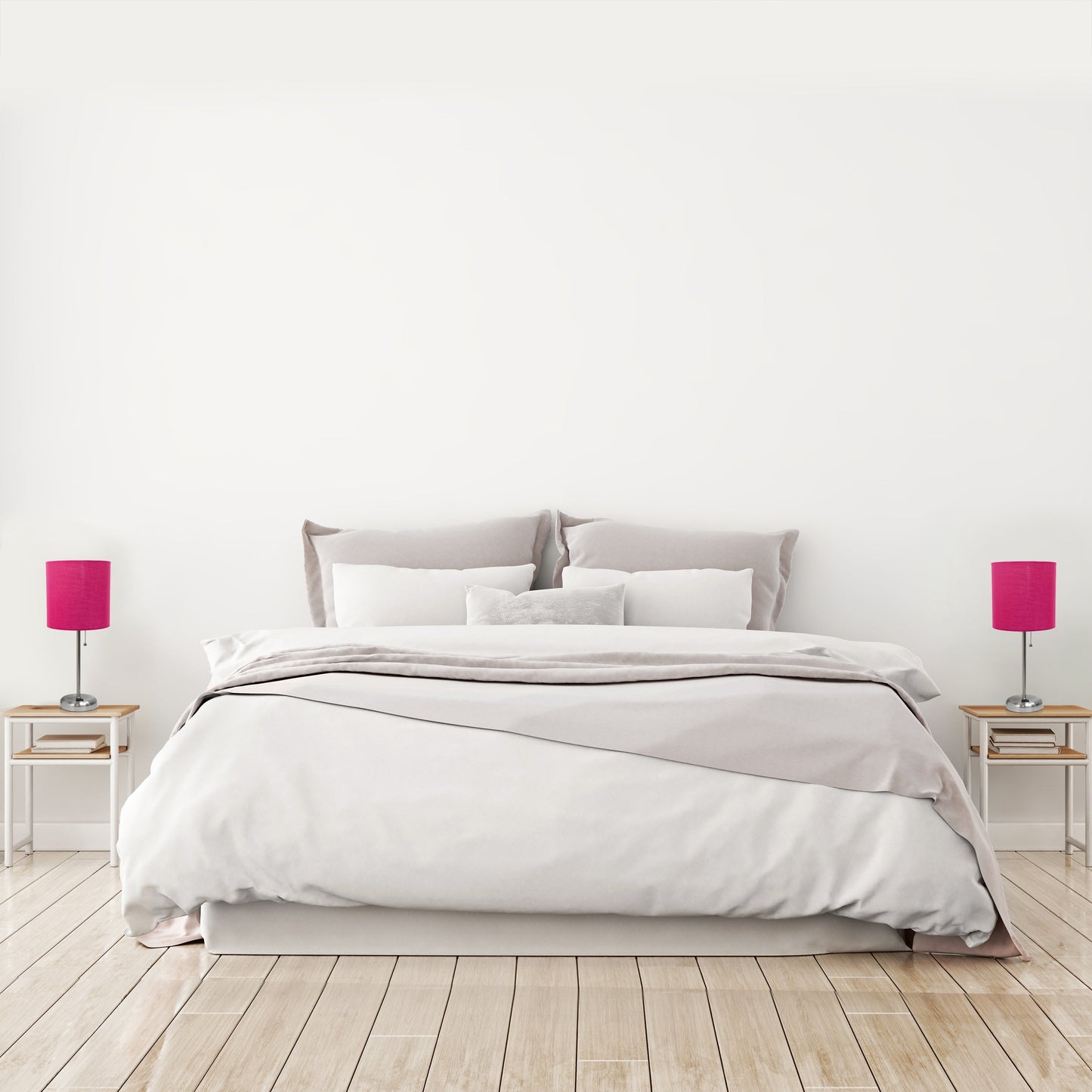 All The Rages LimeLights 2-Piece Brushed Steel Stick Lamps With USB Charging Port & Pink Fabric Shades