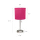 All The Rages LimeLights 2-Piece Brushed Steel Stick Lamps With USB Charging Port & Pink Fabric Shades