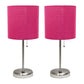 All The Rages LimeLights 2-Piece Brushed Steel Stick Lamps With USB Charging Port & Pink Fabric Shades