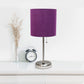 All The Rages LimeLights 2-Piece Brushed Steel Stick Lamps With USB Charging Port & Purple Fabric Shades