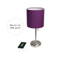 All The Rages LimeLights 2-Piece Brushed Steel Stick Lamps With USB Charging Port & Purple Fabric Shades