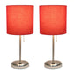 All The Rages LimeLights 2-Piece Brushed Steel Stick Lamps With USB Charging Port & Red Fabric Shades