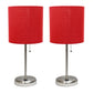 All The Rages LimeLights 2-Piece Brushed Steel Stick Lamps With USB Charging Port & Red Fabric Shades