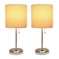 All The Rages LimeLights 2-Piece Brushed Steel Stick Lamps With USB Charging Port & Tan Fabric Shades